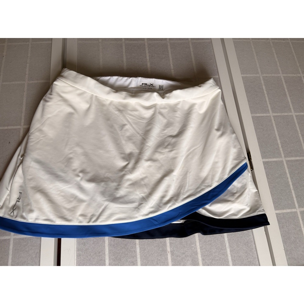 RLX Ralph Lauren Golf Skirt Womens L White Blue Skort Preppy Sportswear Tennis